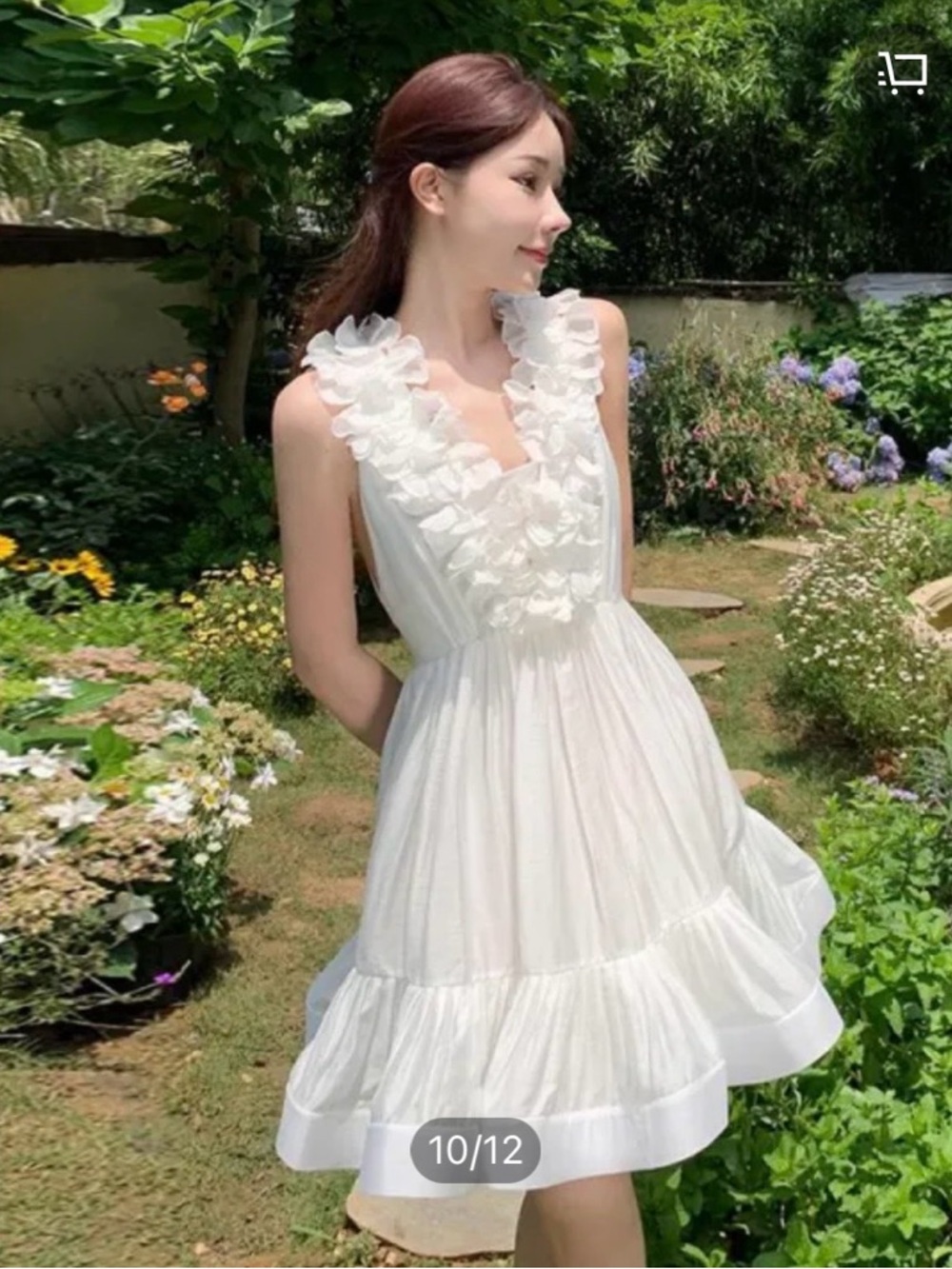 Ruffled V-Neck White Mini Dress